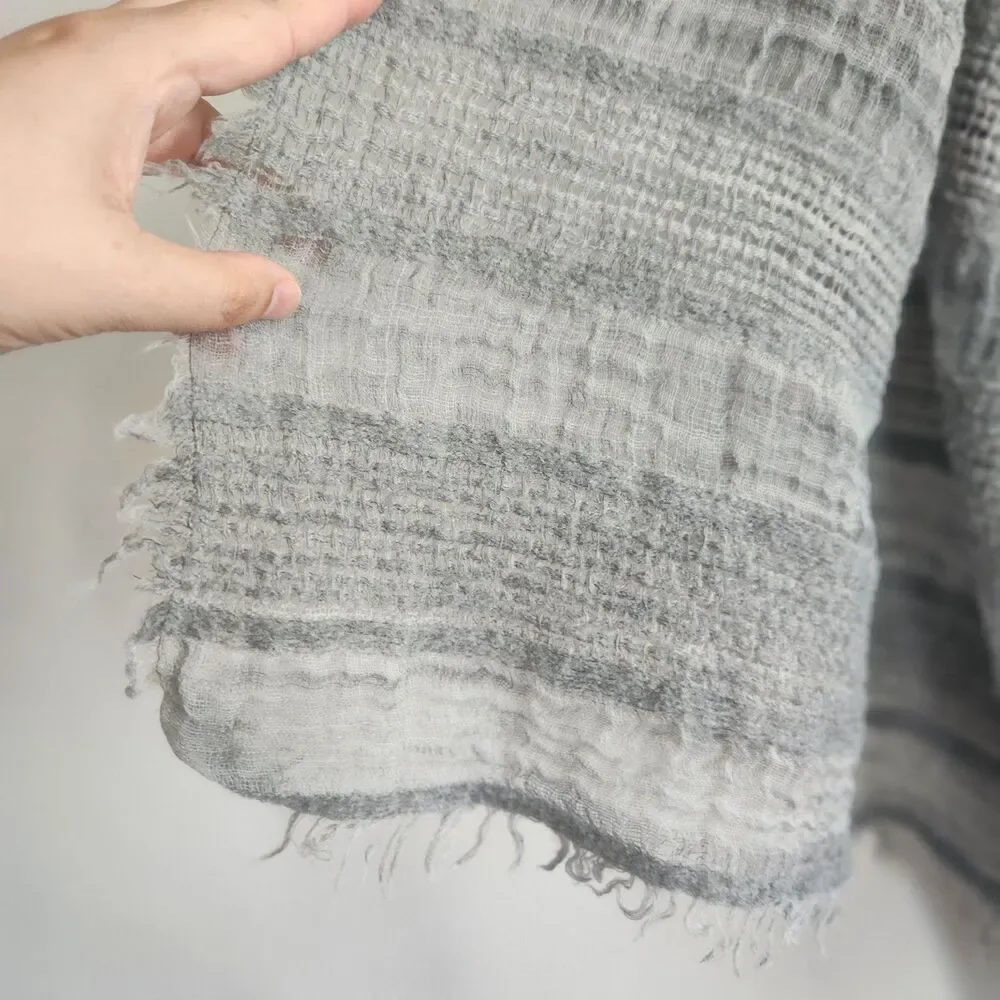 Eileen Fisher grey wool blend lightweight scarf OS grunge bohemian layer outdoor